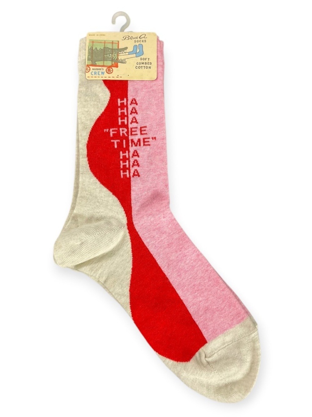 Blue Q HA HA HA Free Time Ha Ha Ha Crew Socks Pink Red NWT Shoe Size 5-10